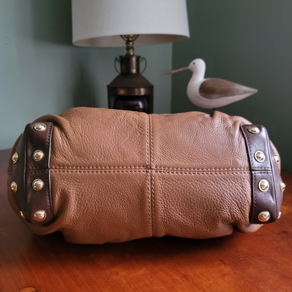 Michael Kors Joplin Satchel in Tan & Brown Leather with Gold-tone Hardware - Picture 7 of 16